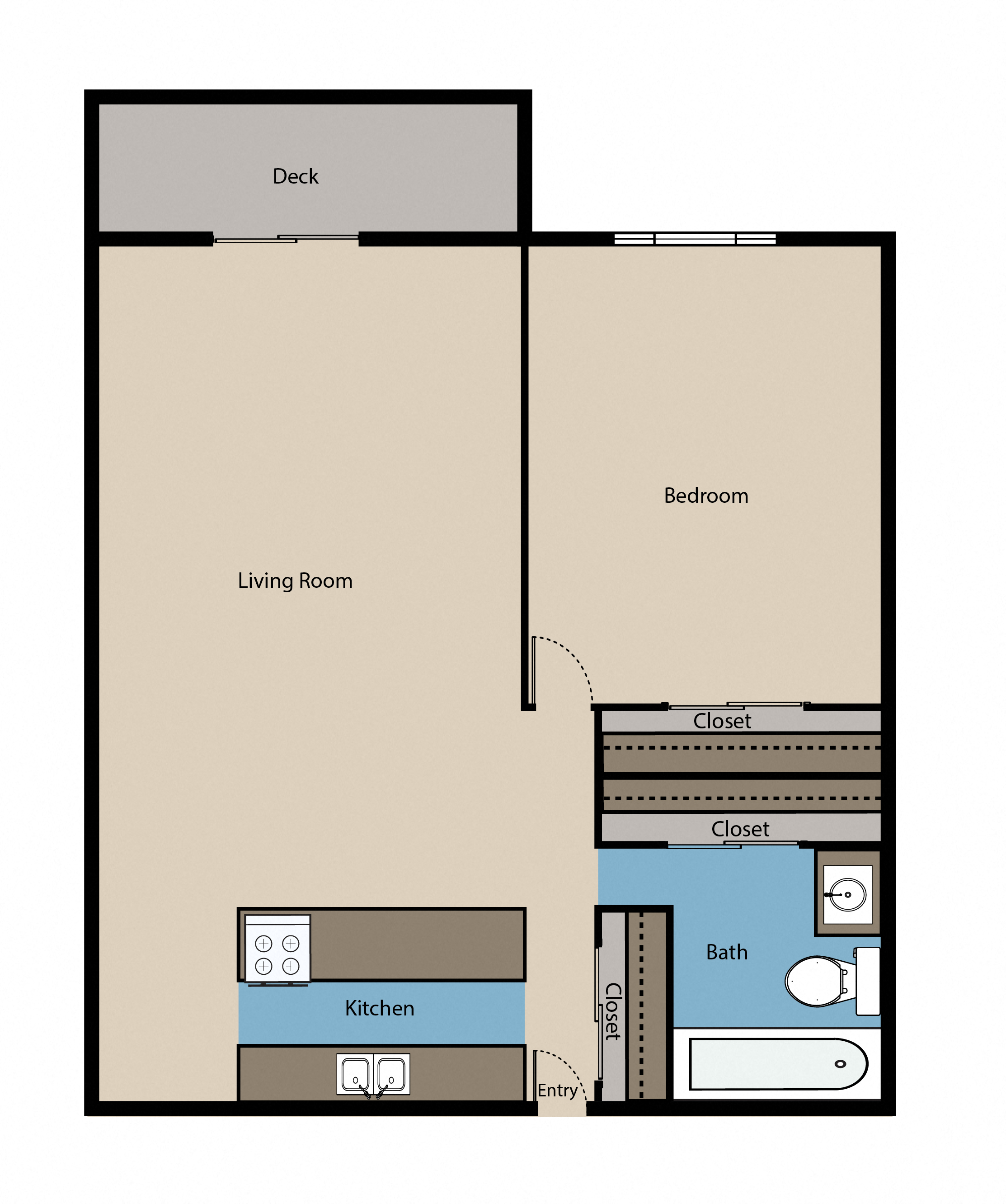Floor plan for 1 bed, 1 bath, 720 sqft